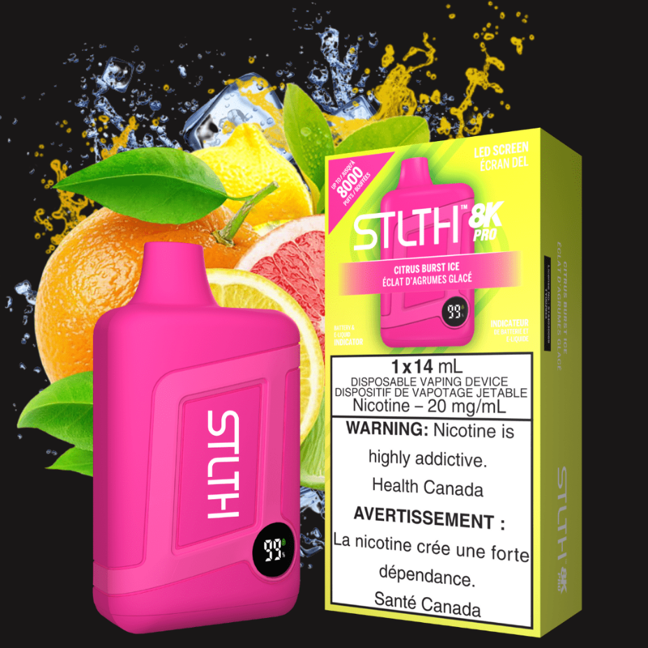 STLTH 8K PRO Disposable Vape-Citrus Burst Ice 20mg Vapexcape Vape and Bong Shop Regina Saskatchewan