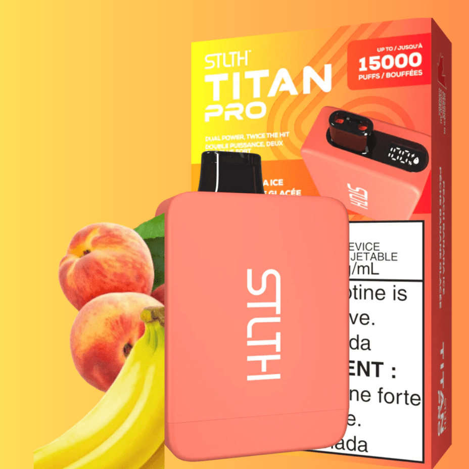 STLTH Titan Pro Disposable Vape-Peach Banana Ice 20mL / 20mg Vapexcape Vape and Bong Shop Regina Saskatchewan