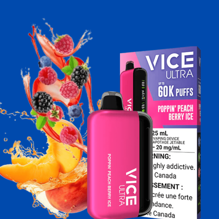 Vice Ultra 60K Disposable Vape - Poppin' Peach Berry Ice Vapexcape Vape and Bong Shop Regina Saskatchewan