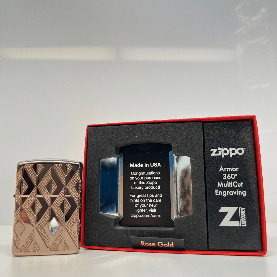 Zippo Luxury Lighter-Rose Gold Diamond Pattern Case Vapexcape Vape and Bong Shop Regina Saskatchewan